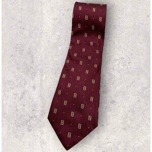 FENDI Silk Tie ITALY Burgundy Polka Dot Monogram Logo W:4.1" EUC
